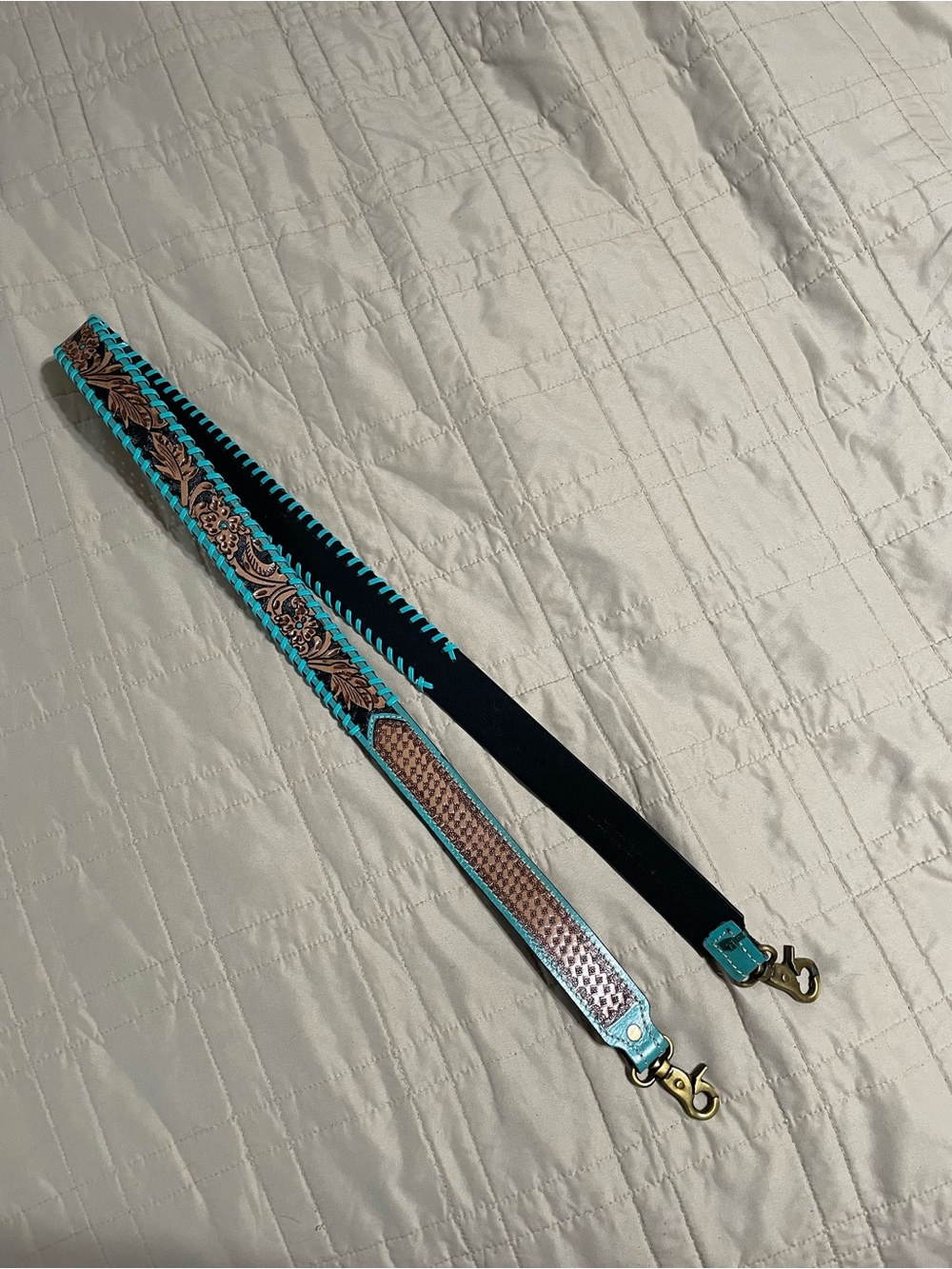 Myra Bag Turquoise and Brown Woven Strap with Leather purse strap